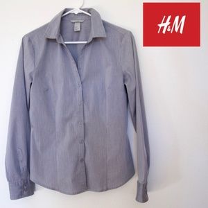 H&M Gray Fitted Long-Sleeve Blouse